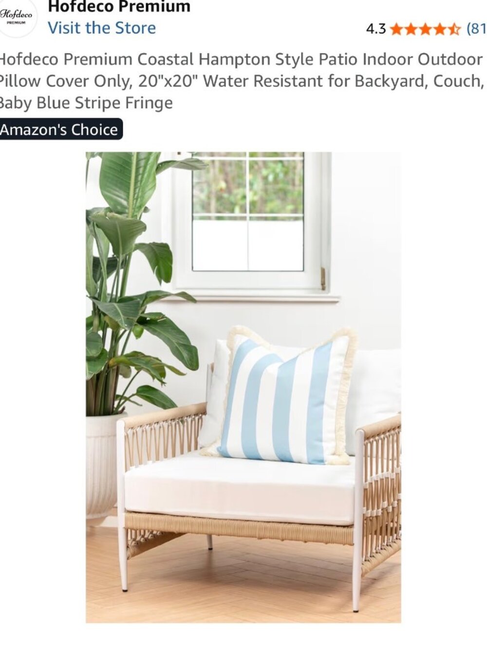 NEW Hofdeco Premium Blue and White Stripe Set of 2 Pillow Covers - Outdoor 20x20